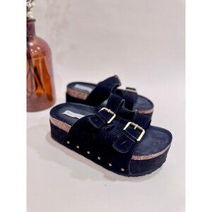 Project Cloud Black Platform Sandals Women’s 7 Buckle Strappy Summer Shoes